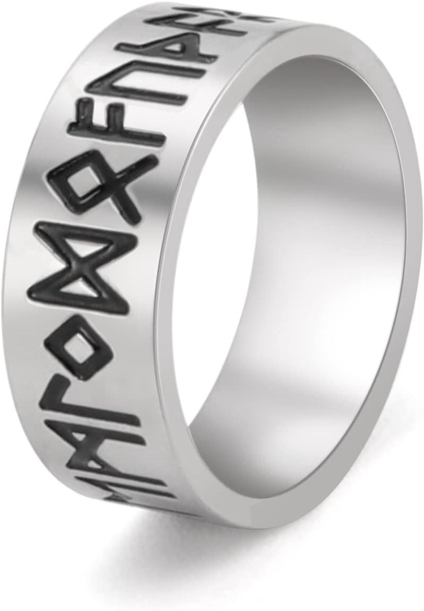 Roestvrij staal Oudere Futhark Runen Ringen Noorse Mythologie Asgard Noorse Viking Religieuze Ringen Amulet Talisman Sieraden, Roestvrij staal, Geen edelsteen