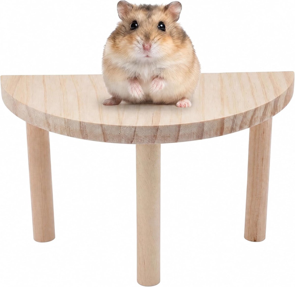 Houten Platform, Half Rond Klein Huisdier Houten Stand, Natuurlijke Rustplek voor Dwerg Hamsters, Syrische Hamsters, Gerbils en Muizen, Duurzaam Hout met Gladde Afwerking