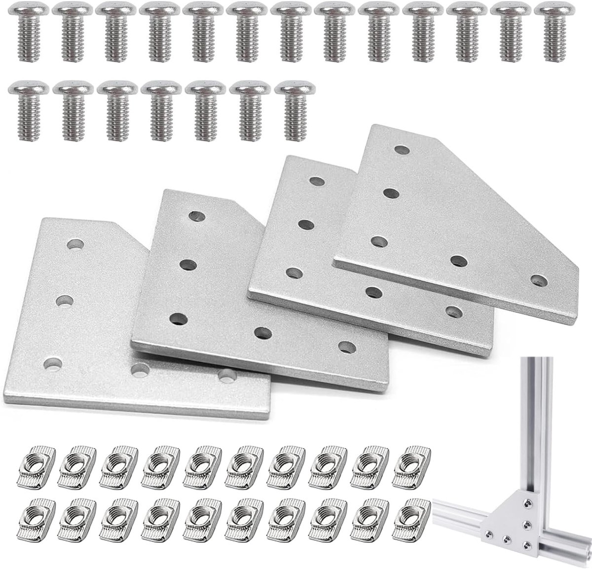 4 Stuks Aluminium Profiel 40 x 40 L Connectoren met Moer en Schroef voor 10 mm Sleuven uit de Serie 4040 | 4040 aluminium profielconnector met moer en schroef voor 10 mm sleuf aluminium profielen uit de serie