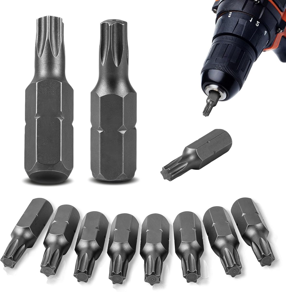 T30, 10 stuks vervangende bits 25 mm S2 stalen bitset, assortiment 1/4 inch zeskantaandrijving, bitset, schroevendraaierset voor torx-schroeven, accuschroevendraaiers