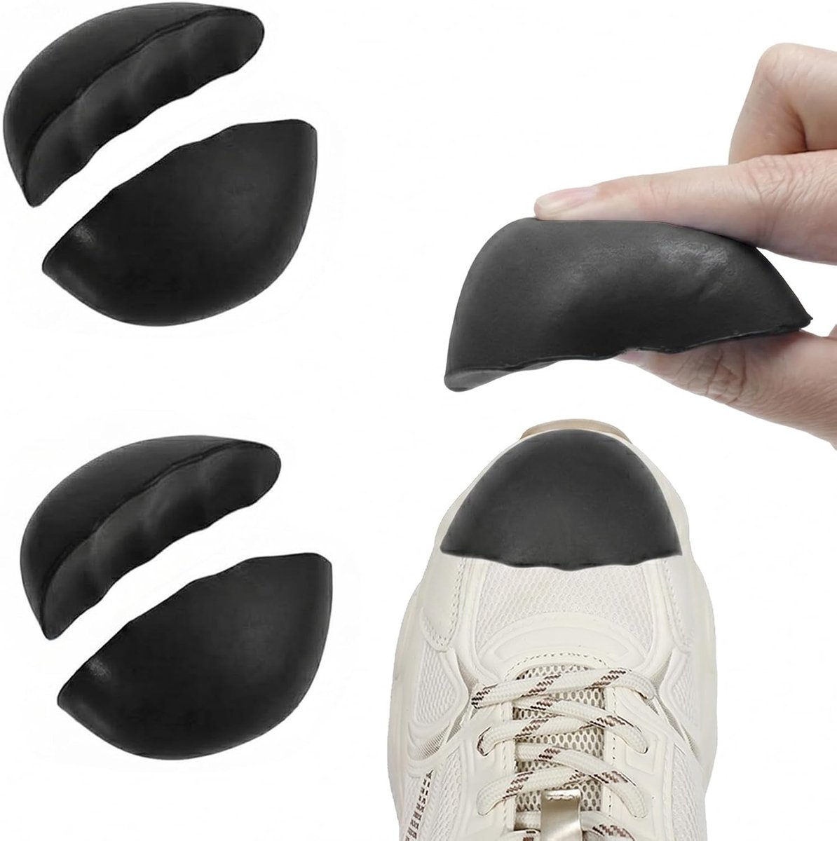 Verkleiner voor schoenen en schoendoppen, groot, 2 paar verstelbare inlegzolen voor losse schoenen, zachte schuimrubberen inzetstukken voor kleinere schoenen, maat S, zwart