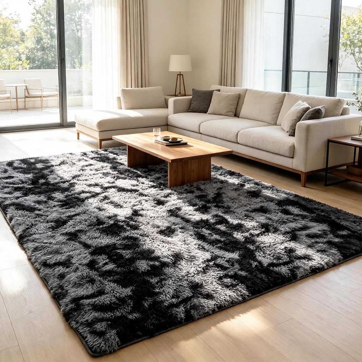 Woonkamertapijt, Shaggy-tapijt, slaapkamer, modern tapijt, indoor, comfortabel, huis, vloertapijt (grijs/zwart, 200 x 300 cm)