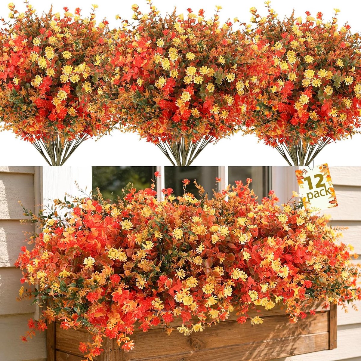 Kunstbloemen, 12 stuks kunstbloemen, herfstbloemen voor buitendecoratie, kunstkunststof, herfstplanten voor tuin, balkon, herfstdecoratie, buitendecoratie (meerkleurig)