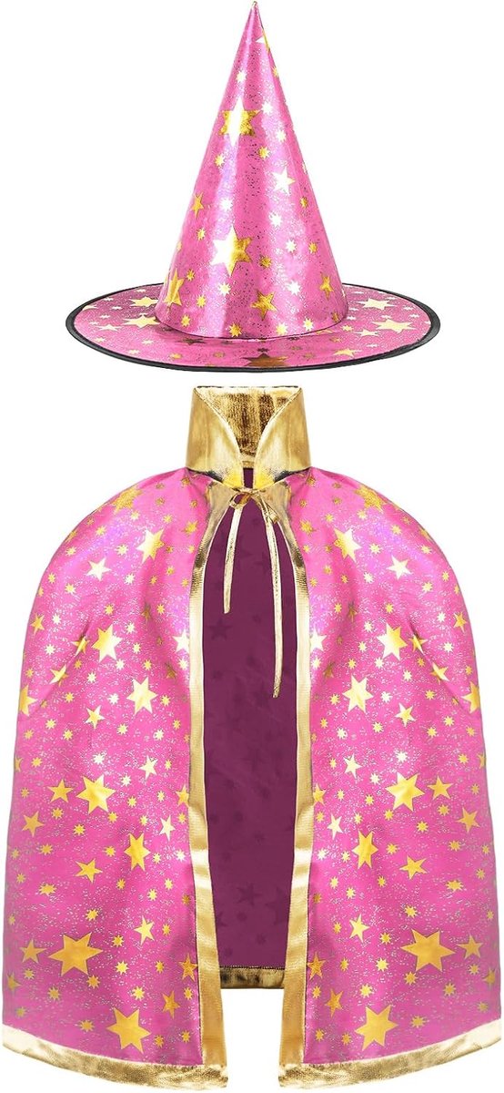 heksenmantel kinderen, heksenkostuum, mantel en hoeden voor kinderen, Halloween-kostuum rekwisieten, kostuum met gouden sterrenpatroon voor kinderen, meisjes, Halloween, feest