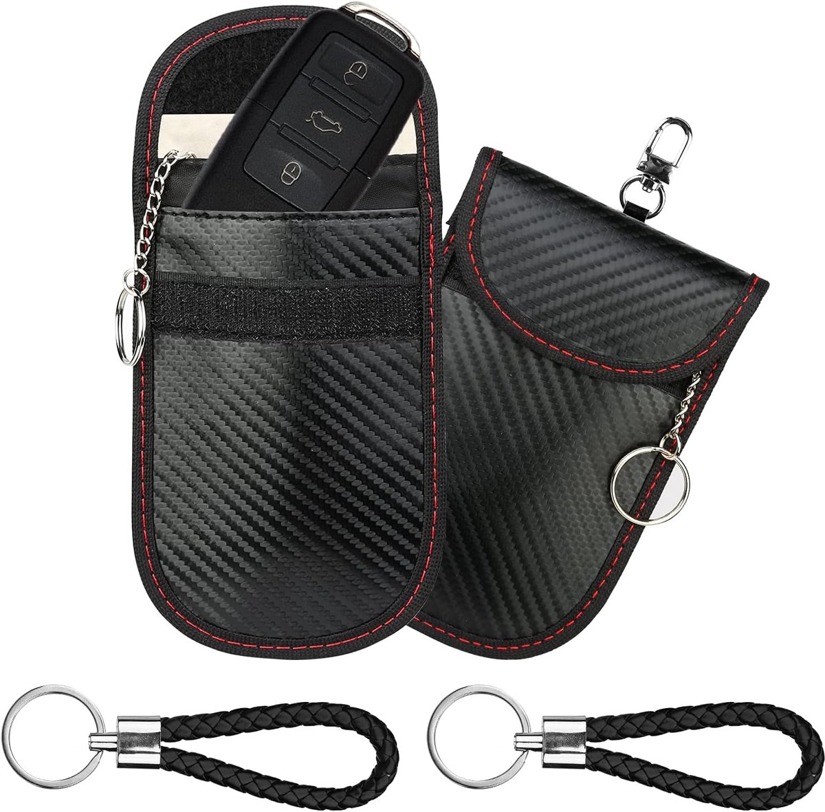 2 Stuks Faraday Pouch voor autosleutels Zwart, Sleutelhanger met RFID-blokker, RFID blokkerende sleutelhanger, Draagbare Signaal Blocker Autosleutel Case Faraday Kooi Keyless Entry