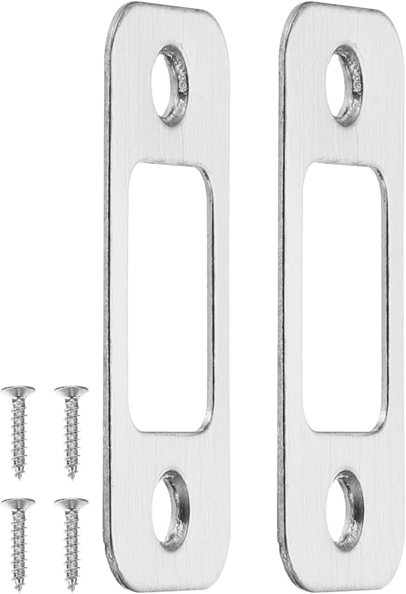 Deadbolt Strike Plate 2-1/4"x1", 2 stuks ronde hoekdeur achterplaat roestvrij stalen grendelsluiting met schroeven voor binnen- en buitendeuren, zilver