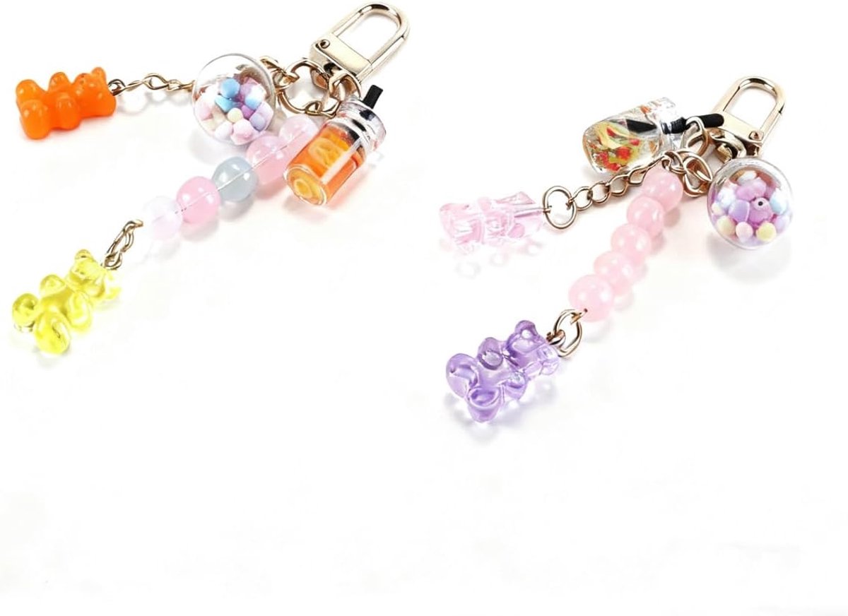 2 stuks Gummy Bear sleutelhanger, kleurrijke macarons, beer sleutelhanger, schattige kawaii hanger, tasbedel, sieraden voor vrouwen, meisjes, kerstdecoratie voor auto's