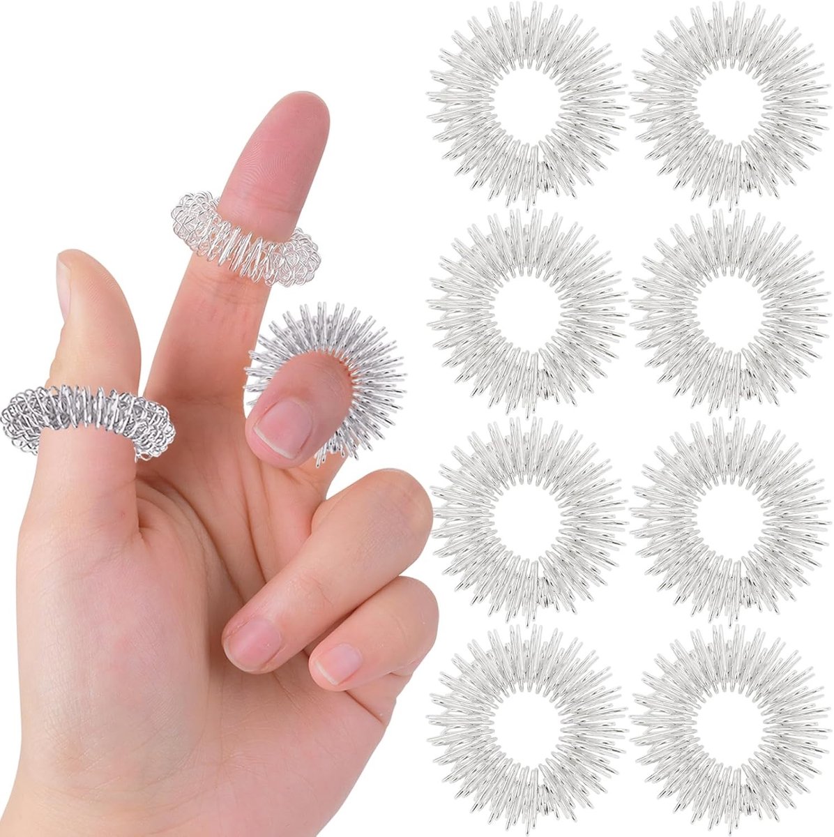 Set van 8 Spiky Acupressure Ringen - Fidget Speelgoed voor Stressverlichting, Verbetering van Bloedcirculatie en Zintuiglijke Stimulatie