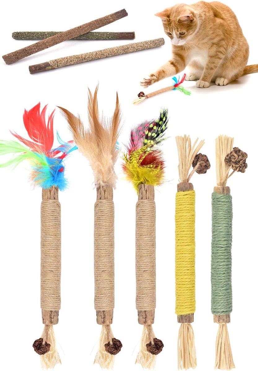 Catnip Sticks, kauwspeelgoed voor katten, tandheelkundige verzorging speelgoed, tandheelkundige kauwstok hulp met tartaris en badkamer, ademend, gezonde hygiëne, tandverzorging (M/8 stuks)