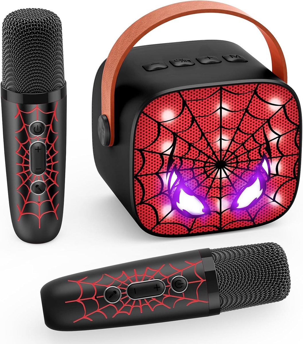 Draagbare Karaoke Set - Kinder Karaoke - Feestelijke Muziek - Met 2 Microfoons - Lichtgewicht 540g - Rood