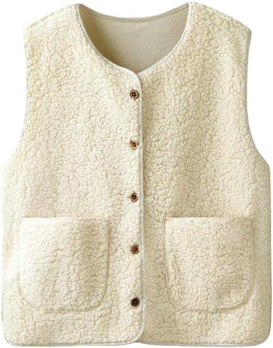flintronic Teddy Fleece Gilet voor Vrouwen, Pluizig Vest Effen Kleur Zachte Herfst Winter Fleece Gilets