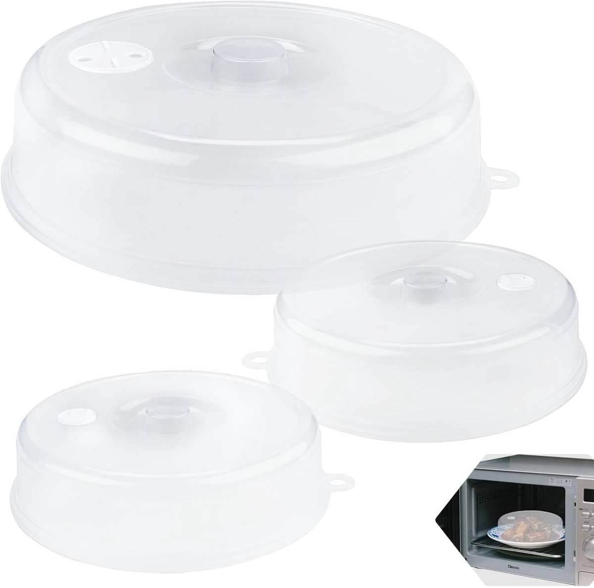 3 stuks, een 23 cm magnetronkap en twee afdekhoezen van 17 cm voor magnetron en levensmiddelen