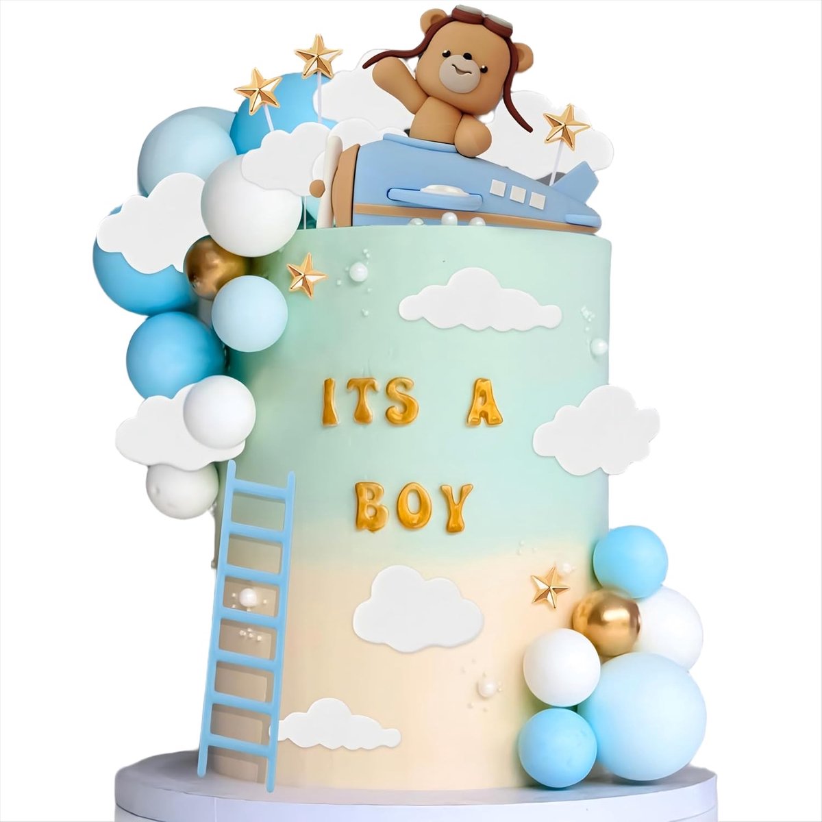 Blauwe vliegtuigtopper decoraties voor Time Flies 1e verjaardag | Blauwe vliegtuigtopper decoraties voor Time Flies 1e verjaardag taart