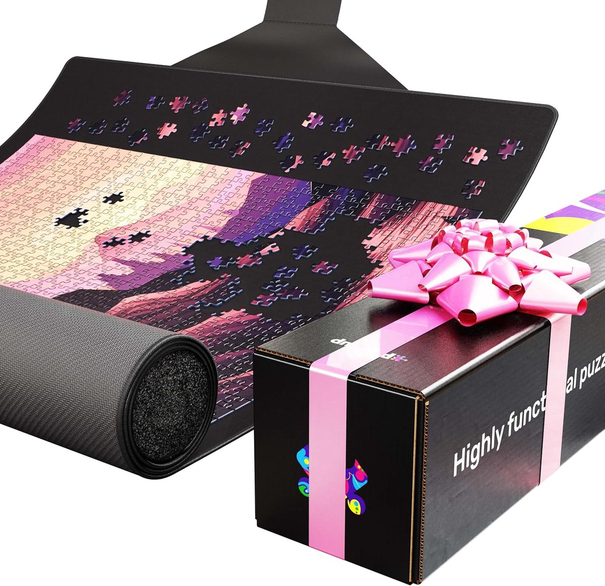 Puzzelmat tot 1500 Puzzelstukjes - 65 x 120 cm - Opgerold in Seconden met Eenvoudige Geïntegreerde Velcro Sluiting - Roll Up Puzzel Mat met Geschenkverpakking