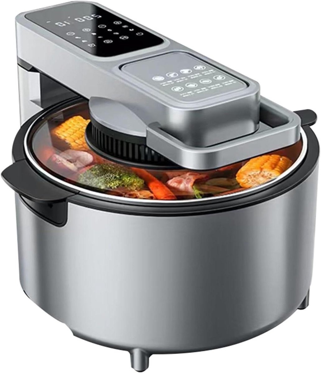 Heteluchtfriteuse - Airfryer Frituurpan - Gezond Koken - Visueel Venster - 8L - Grijs