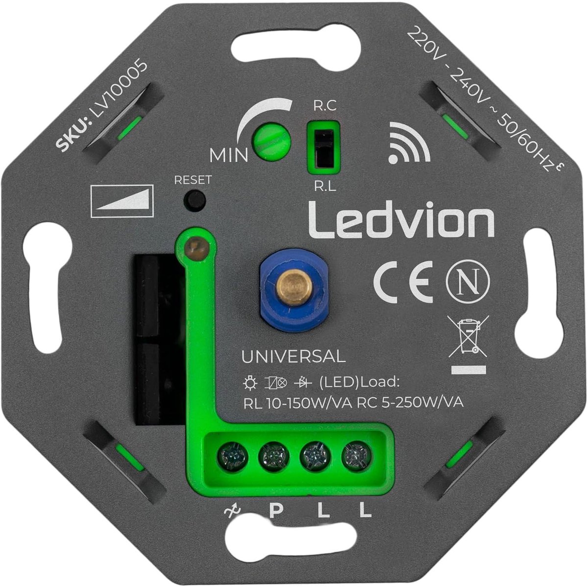 SnelShoppen - Slimme LED Dimmer, Dimbaar voor LED Lampen 5–250W, WiFi Bediening met App, Fase Afsluiting, Inbouw Rotatieschakelaar, Muur Switch