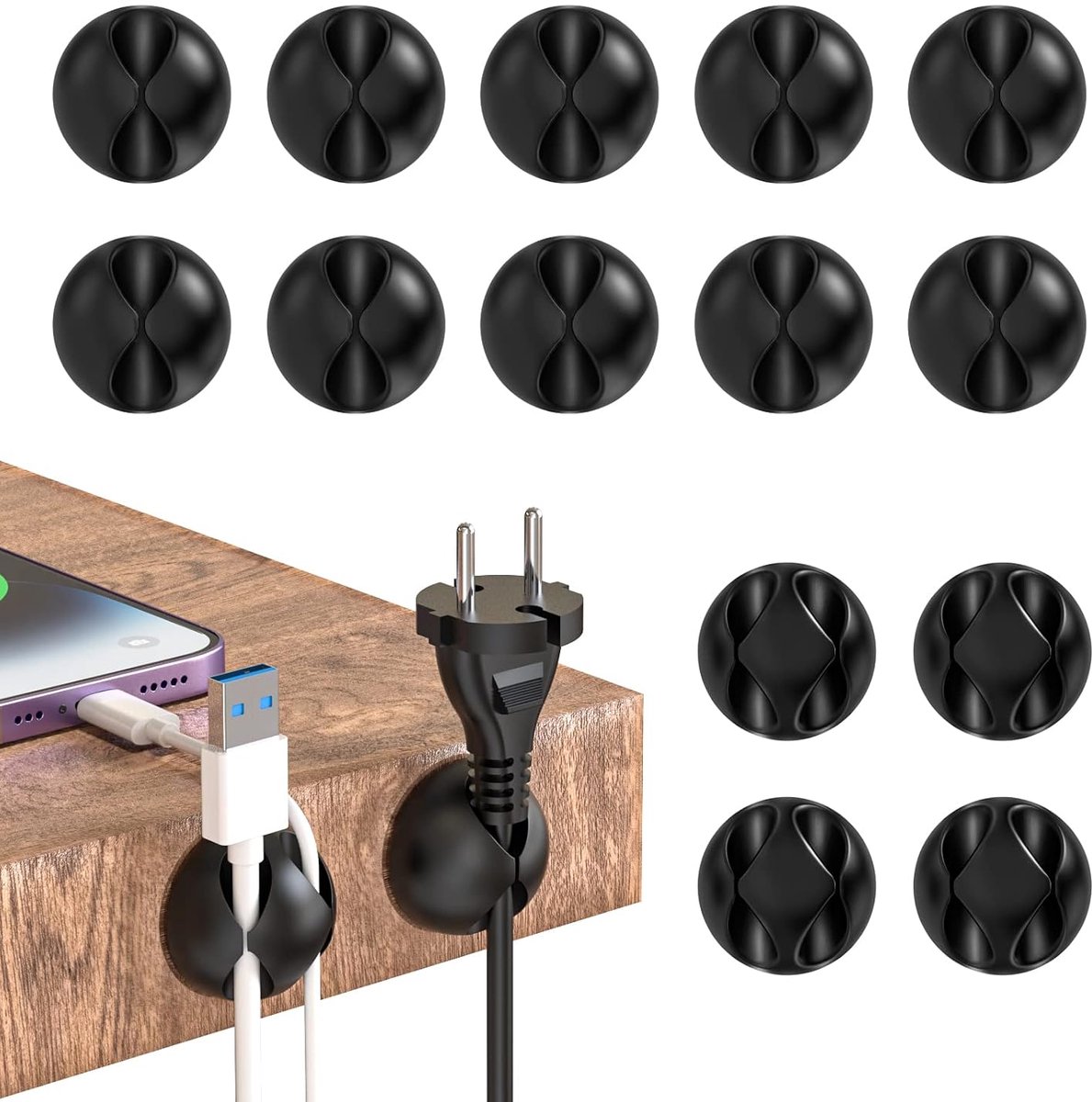 SnelShoppen - Kabelhouder, Kabelclips, 14 Stuks, Multifunctionele Kabelbeheer Set voor Bureau, Oplaadkabels, USB, Audio, Voedingskabels