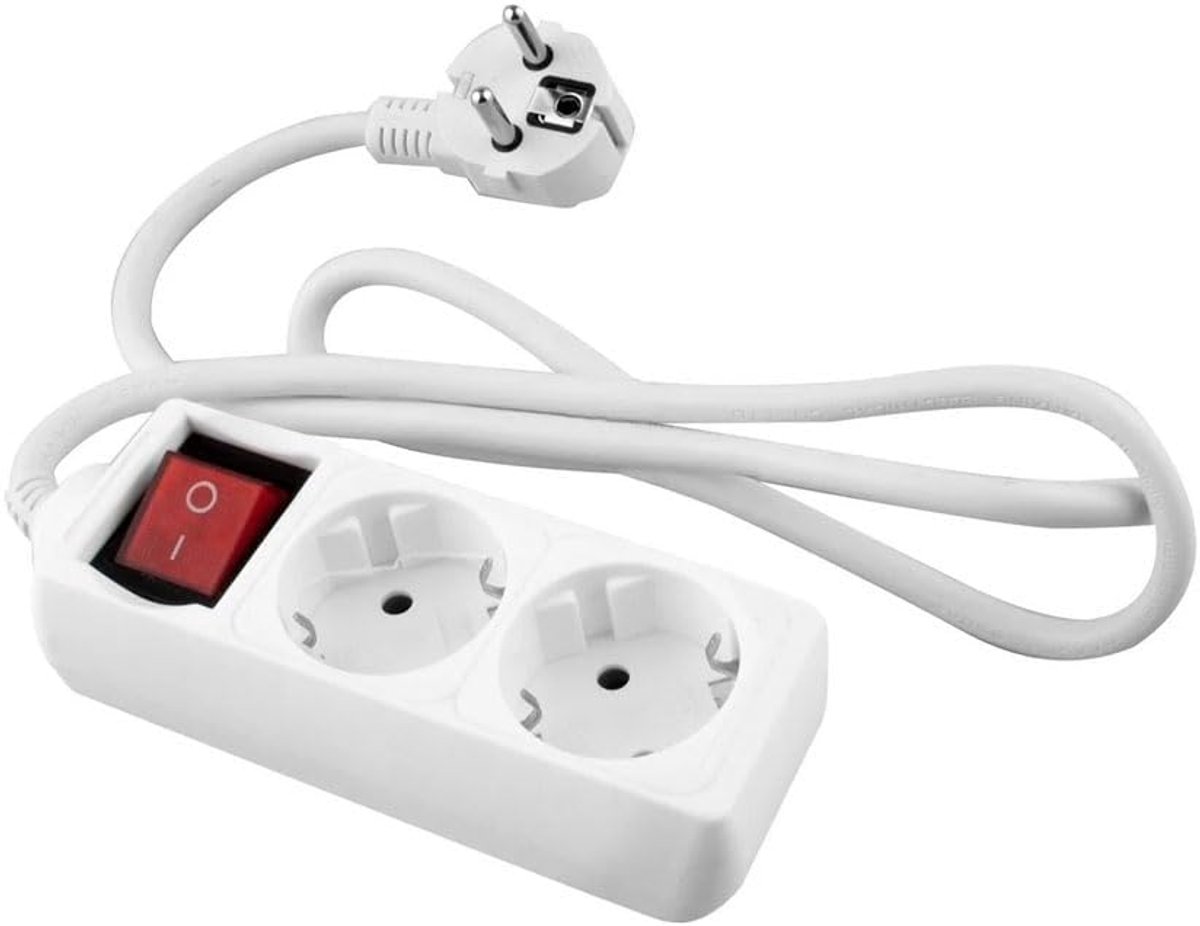 SnelShoppen - Witte 2-voudige stekkerdoos met schakelaar, 5 m, 3G, 1.5 mm², Duitse kwaliteit, ideaal voor veilig en efficiënt aansluiten van apparaten