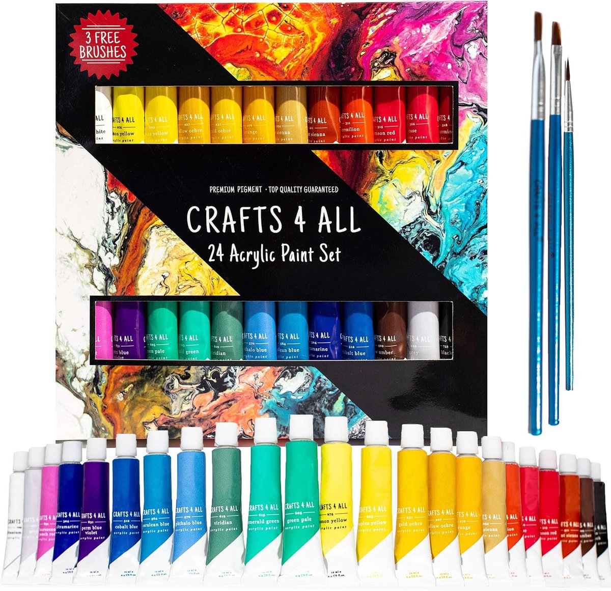 SnelShoppen - Acrylverf Set 24 Stuks - Vrolijke Kleuren voor Papier, Canvas, Hout, Keramiek, Stof en Creatieve Projecten - Niet-toxisch en Duurzaam -