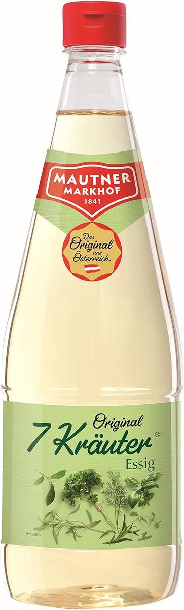 SnelShoppen - 7 Kruidenazijn - 1.0 L - 100% Pure Wijnazijn met Basilicum, Dille, Laurier, Peterselie, Marjolein, Dragon en Dille - Perfect voor Keuken