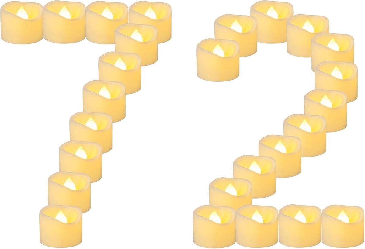 Theelichtjes 72 Pack 3.8cm x 3cm - Flameless LED - Flickerend licht - Ideaal voor bruiloften - ShopVlot