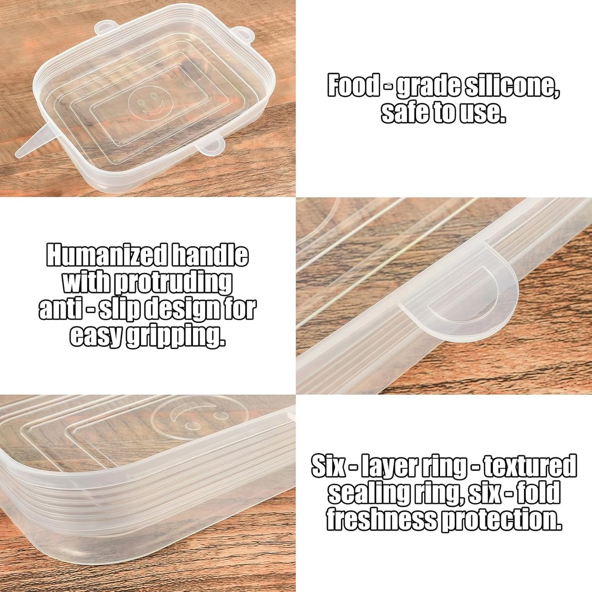 SnelShoppen - 1 set van 6 stretch silicone deksels, voedselopslag deksel, voedselbedekking, duurzaam alternatief voor plastic, voedselveilig silicone,