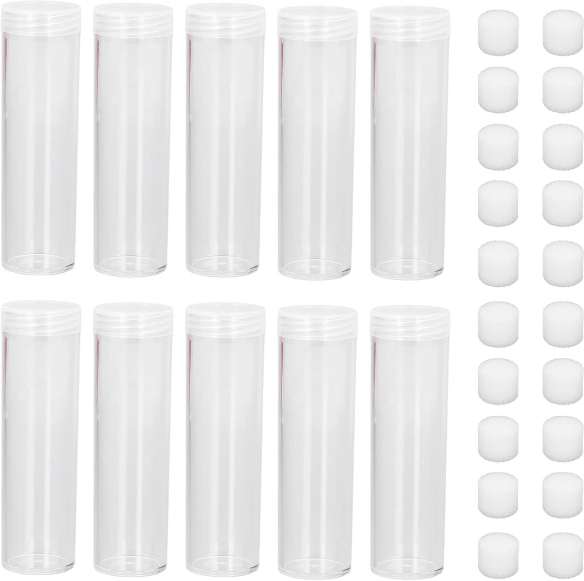 SnelShoppen - Coin Storage Tube - 10 Stuks Ronde Munttubes met Kussen Spons - Duidelijke Plastic Munthouder voor 25mm/0.98inch Munt - Verzamelaccessoi