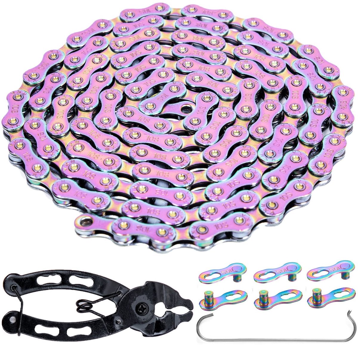 YBEKI Bicycle chain 10-gang color bicycle chain 1/2 x 11/128 lnch 116 links with 2 pairs of chain lock - ShopVlot