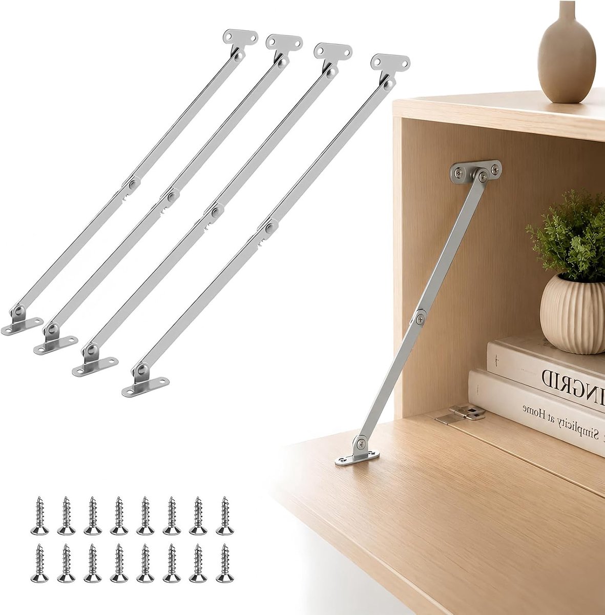 SnelShoppen - 4 Stuks Deurscharnier, Flip Scharnier, Klepsteun, Verstelbaar Deursupport Scharnier voor Keuken-/Kastdeur met Soft Close