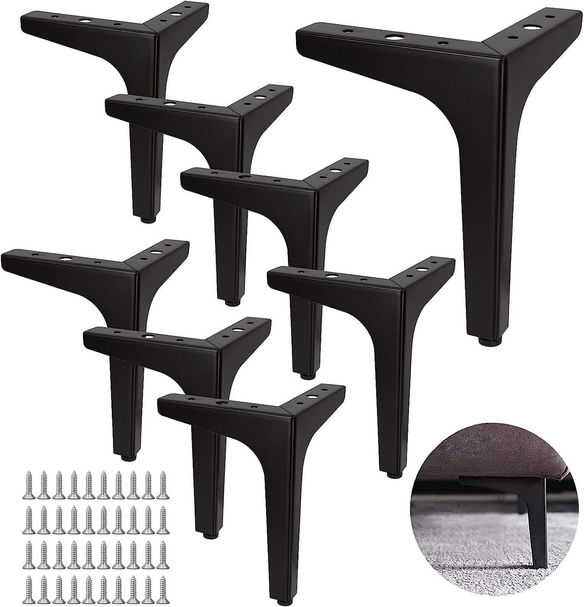 SnelShoppen - 8 Stuks Metalen Meubelpoten Zwart 17 cm | Tafelpoten, Bedpoten, Bankpoten en Kastpoten met Antislip Pads voor Bed, Bank, TV-kast en Bure