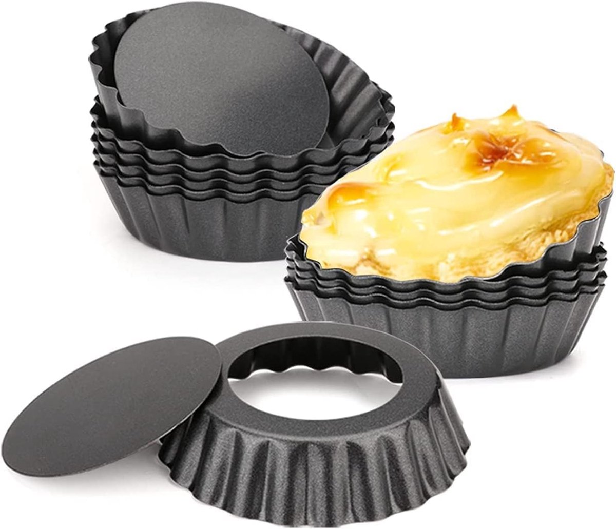 Cakebakvorm set 6 stuks - Ø 10 cm - zwart staal - met verwijderbare bodem, ideaal voor mini-taarten - ShopVlot