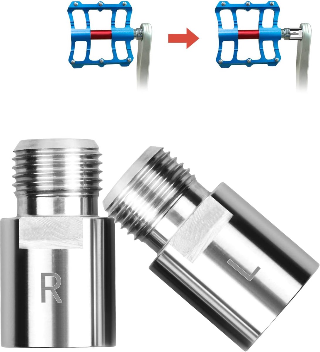 SnelShoppen - Fietspedaal Extensies 20mm - Verlengstuk Fietspedaal van Chroom Molybdeen Staal - Voor Mountainbike, Racefiets en Vouwfiets - Links en R