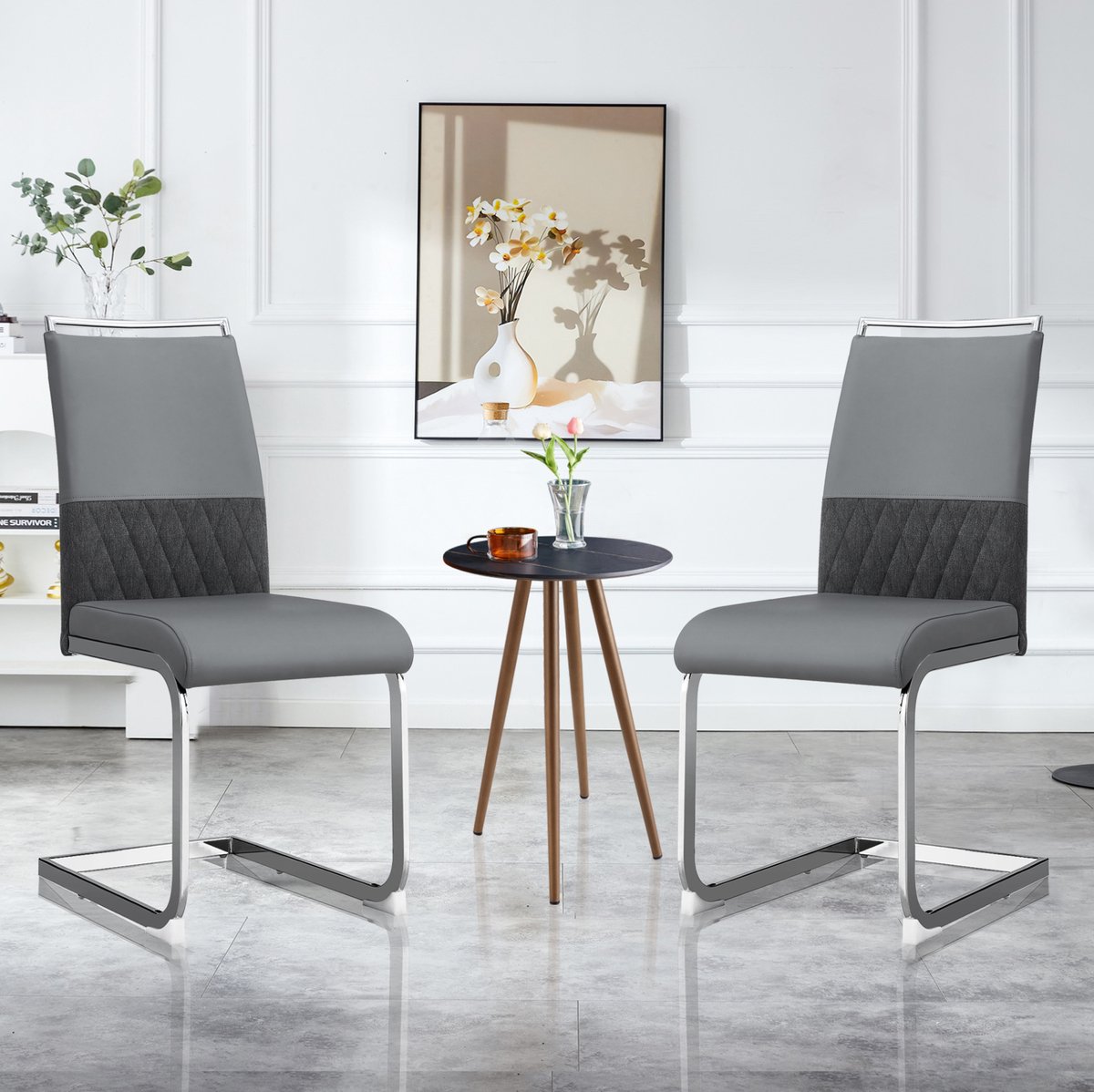COVREO Eetkamerstoel 48x48x95 cm grijs, kunstleer met hoge rugleuning