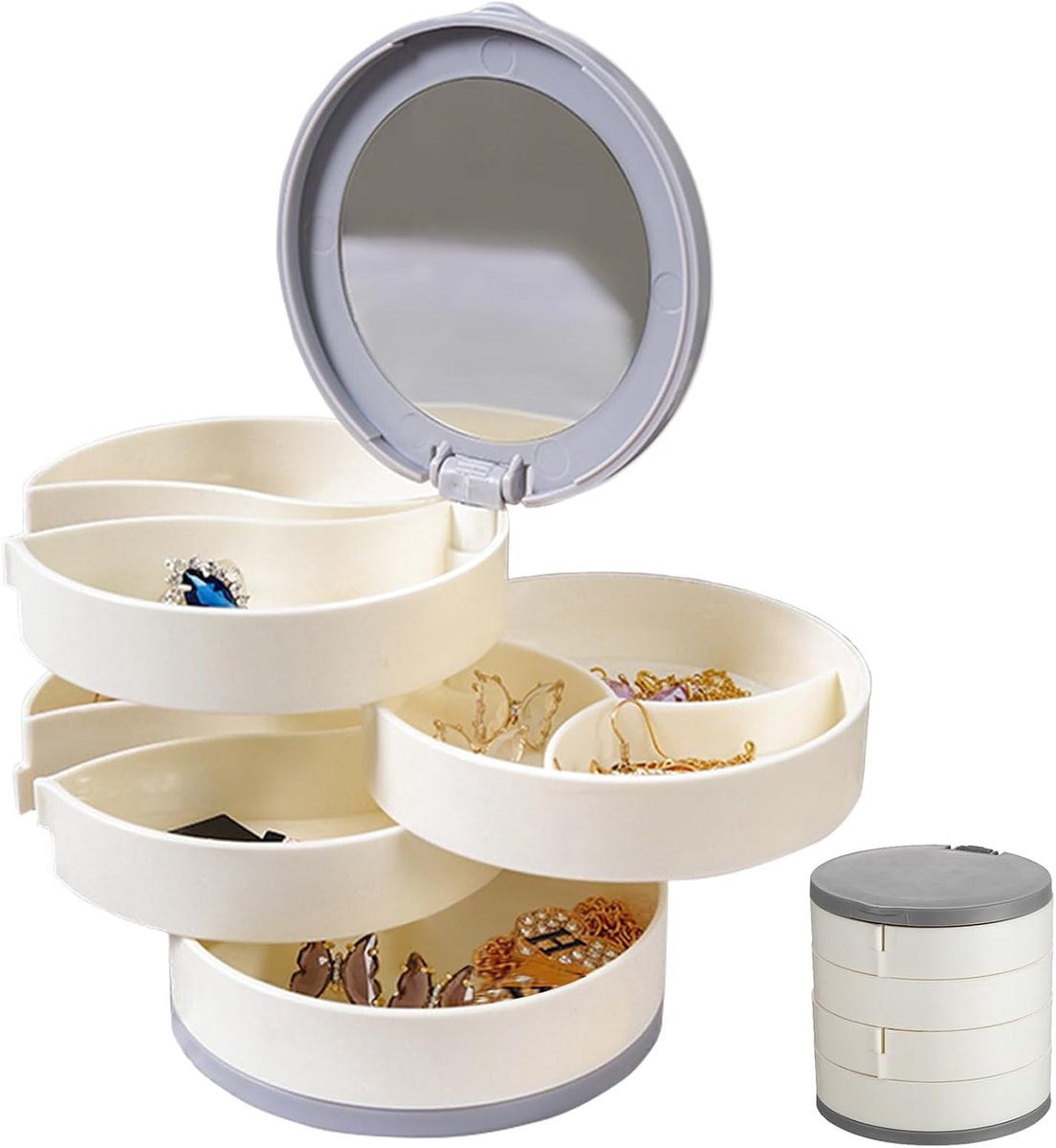 Sieradenbox ronde vorm - 360 graden rotatie - 4 lagen - beschermt sieraden tegen stof - ShopVlot