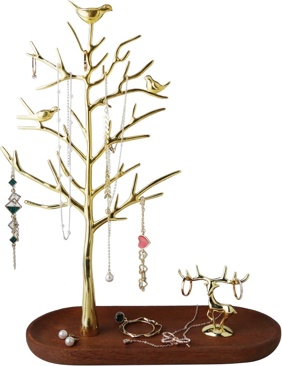 SnelShoppen - Herten sieradenhouder voor ringen, oorbellen, kettingen en armbanden, metalen boom design, grote capaciteit voor woonkamer, badkamer en