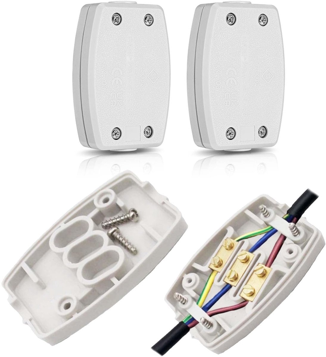 SnelShoppen - 2 stuks 3-Terminal Elektrische Verbindingdoos, Draad en Kabel Connector 13A 250V, Voor Buitenverlichting, Stroom en Auto Bedrading (Wit)