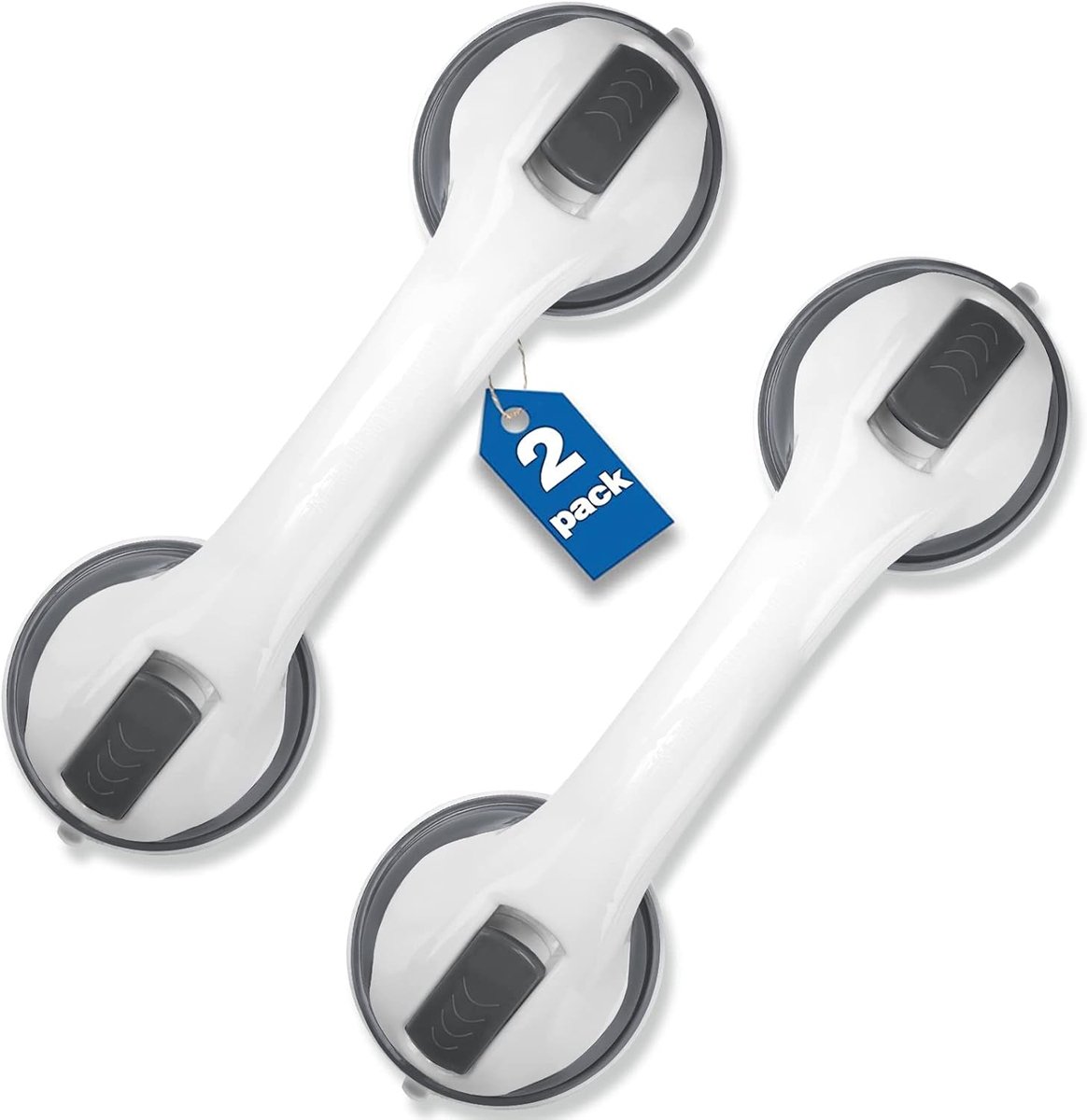 SnelShoppen - 2x 12" Douche Handgrepen met Sterke Zuignap Grip - Badkamer Veiligheid Grab Bars - Grijze Grab Bars voor Bad en Douche