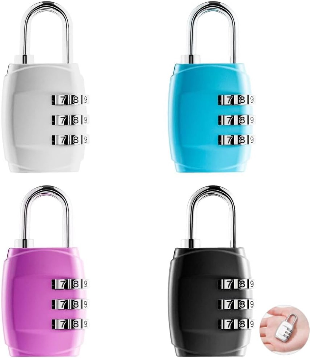 SnelShoppen - 4x 3-Cijferige Combinatie Hangslot - Roestvrij, Waterdicht, Verstelbaar - Ideaal voor Bagage, Kluisjes, Tuinhekken en Sport - Duurzaam Z