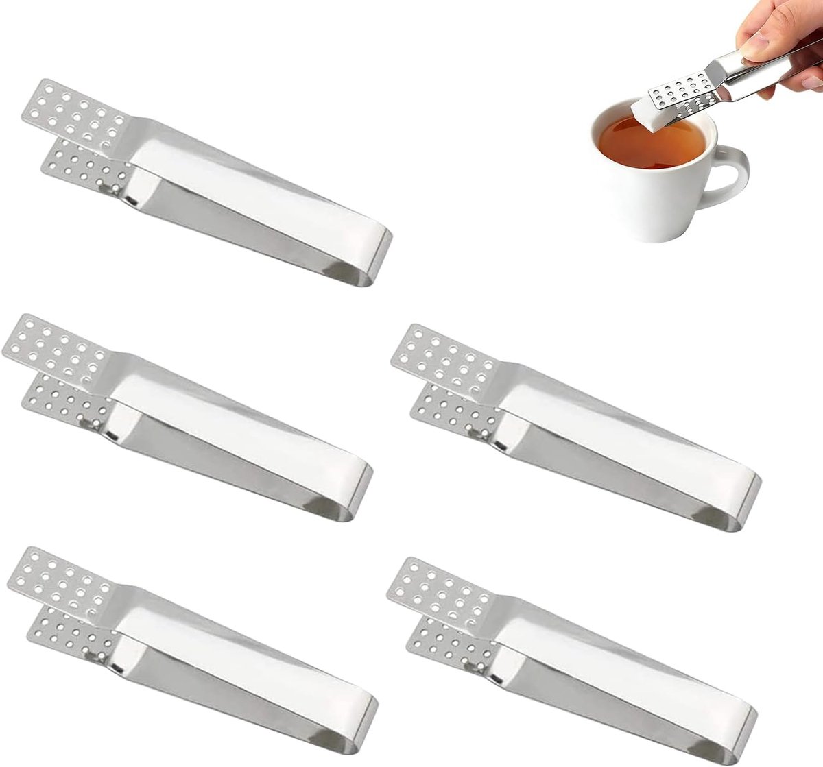 SnelShoppen - 5 Stuks RVS Theezakjes Tangen, Hittebestendig, Duurzaam, Anti-verbranding, Ergonomisch Handvat, Perfect voor Losse Thee, IJsblokjes, Sui