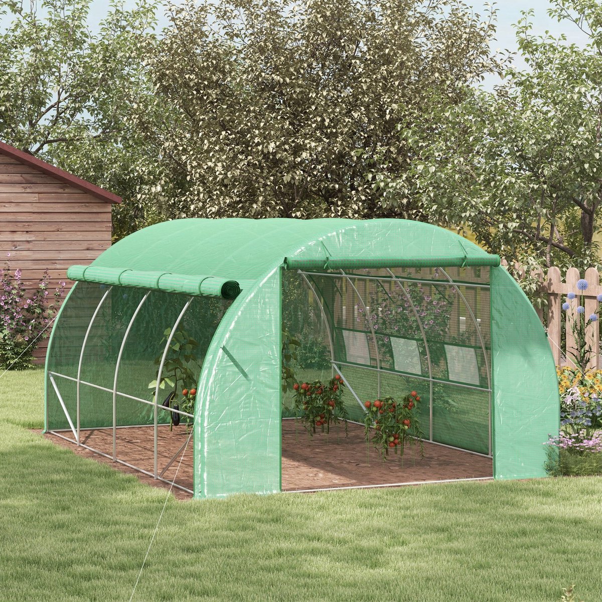 COVREO Tunnelkas 397 x 300 x 200 cm groen, gegalvaniseerd staal met 8 ramen