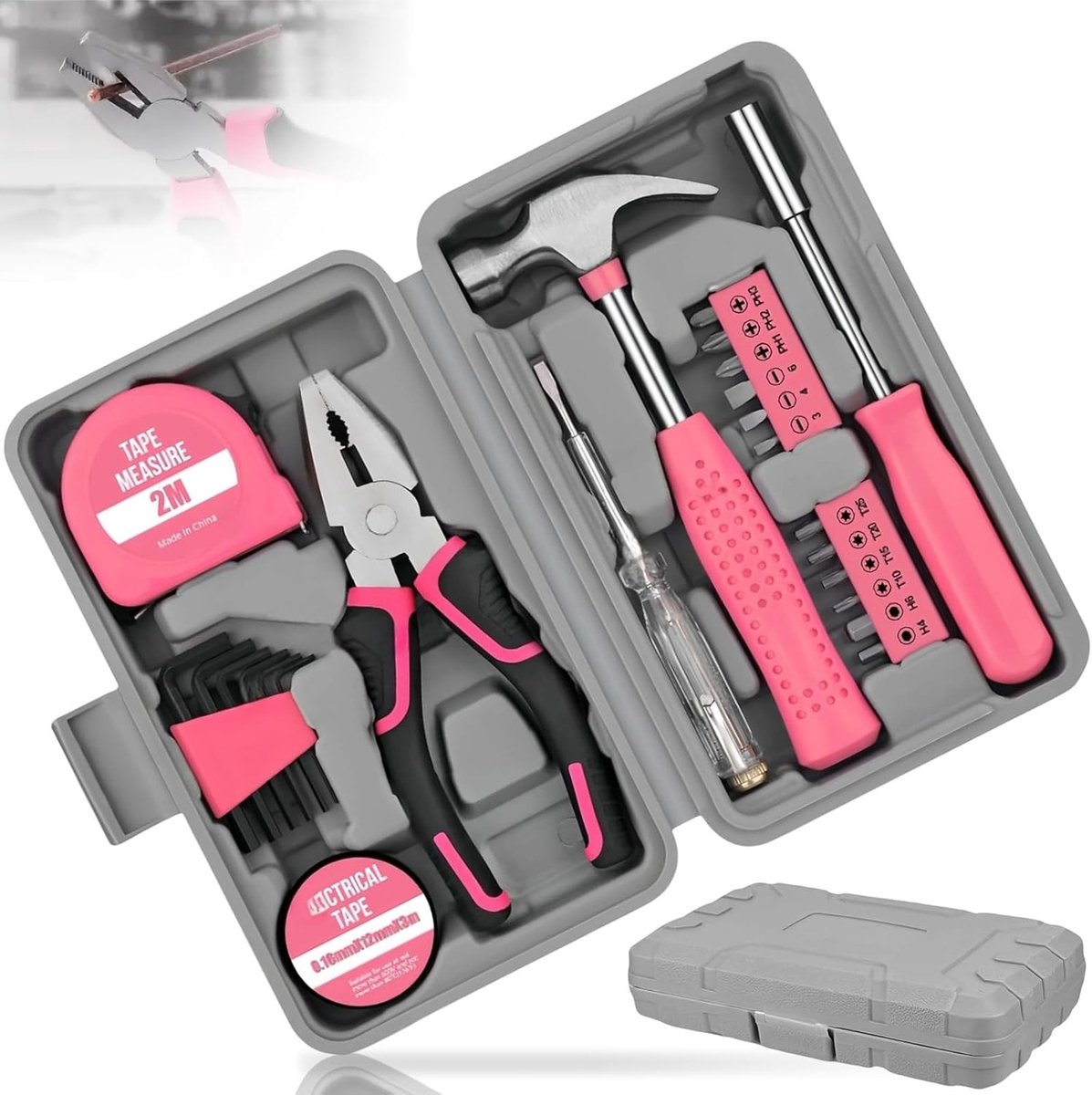 Kleine gereedschapsset met hamer, schroevendraaier en tang - 24 stuks mini-doe-het-zelf gereedschap, ideaal voor dames, draagbaar en perfect voor huishoudelijke reparaties en klussen