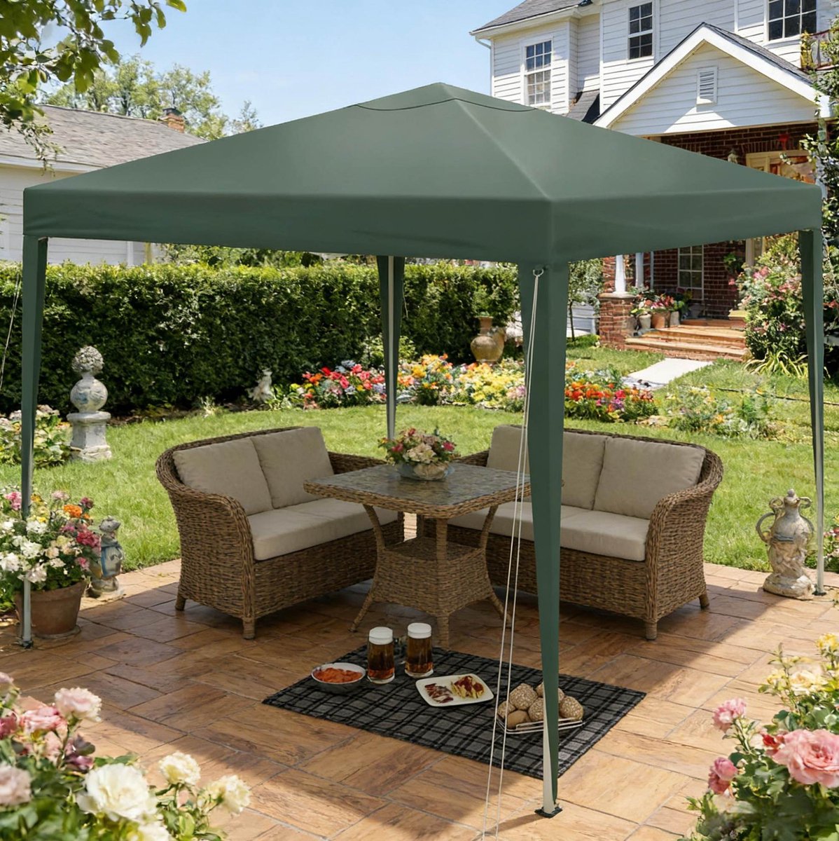 Paviljoen Partytent 3x3 M – Hoogte Verstelbaar – Oxford Stof – Groen – Voor Tuin En Buiten