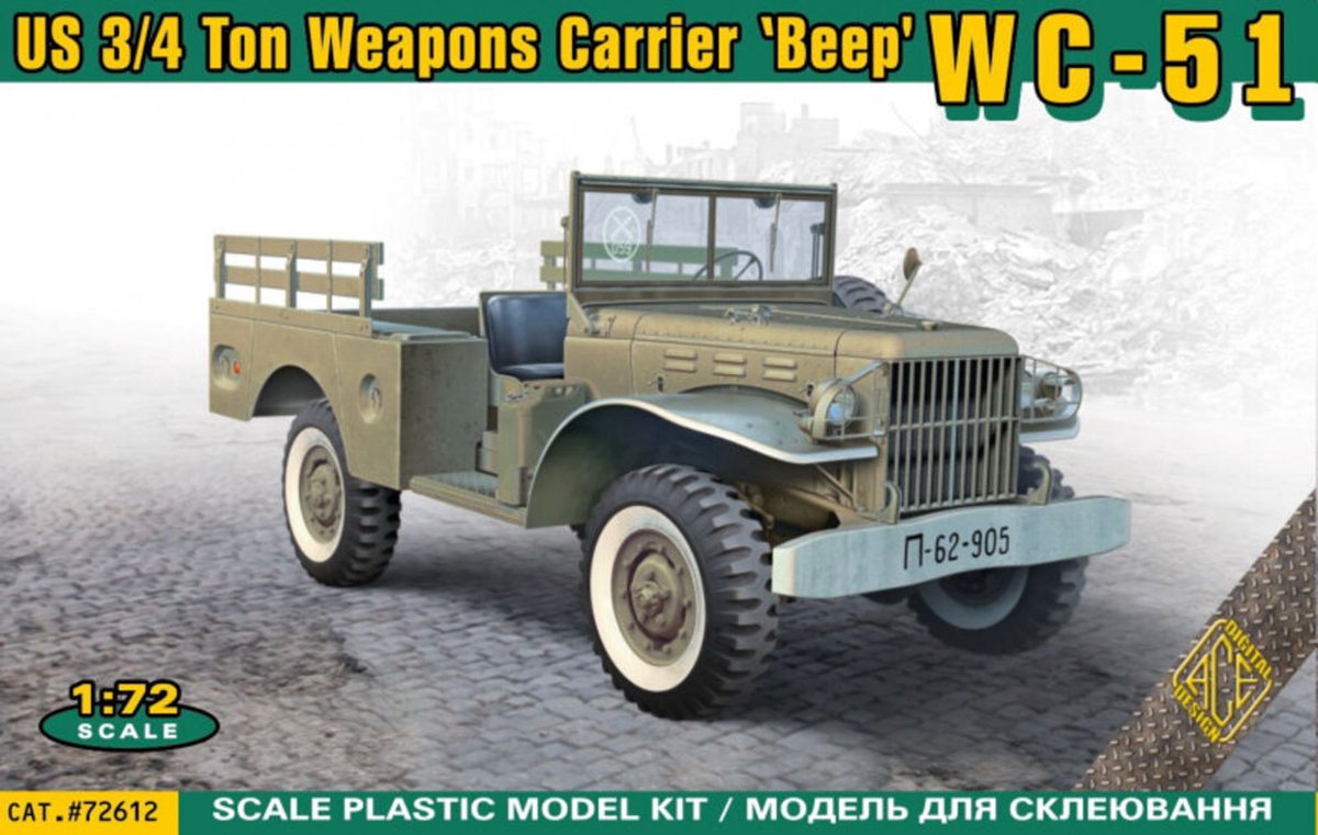 ACE Modelbouwpakket Militaire voertuigen - 72612 US 3/4 Ton Weapons Carrier WC-51 Beep - Amerikaanse Militaire Vrachtwagen Plastic - 1:72 - Modelbouw