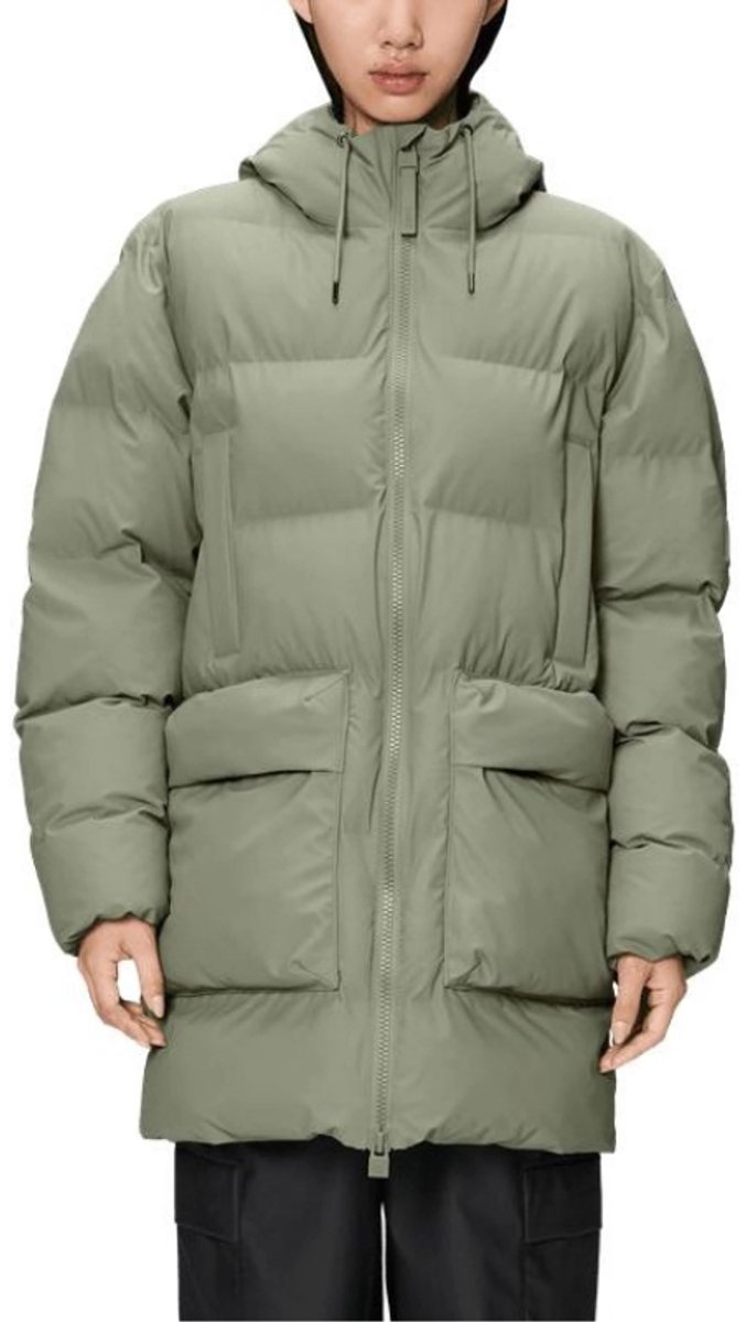 RAINS Unisex Alta Long Puffer Cargo Jacket Drift – Lange Waterdichte Winterjas - L