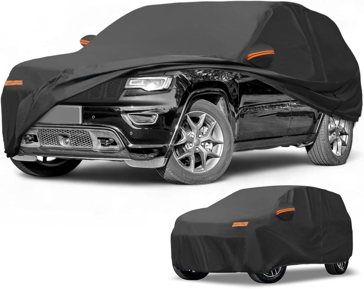 SnelShoppen - Autohoes Waterdicht Volledige Bescherming Buitenhoes voor Jeep Grand Cherokee Zwart met Ritsdeur Reflecterende Strips