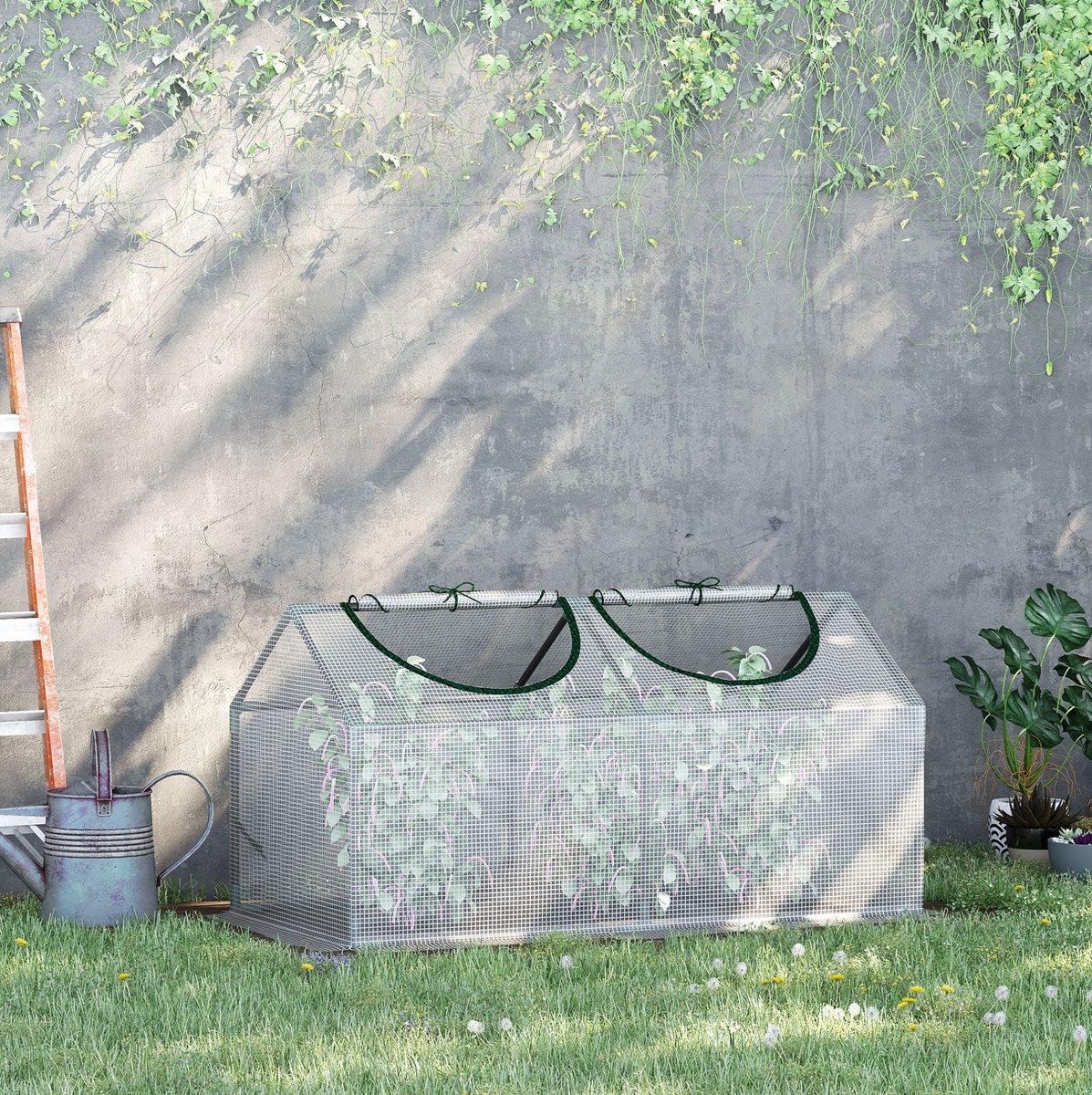 COVREO Foliekas 120x60x60 cm wit, stalen frame met oprolbaar raam