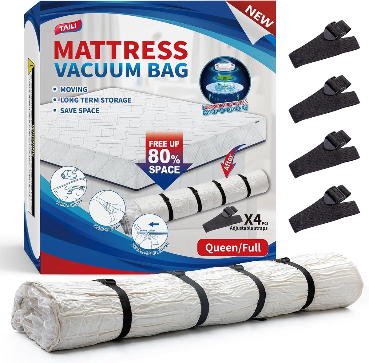 SnelShoppen - TAILI Vacuum opslagzak voor king size matrassen 240 x 199 cm | Ruimtebesparend, herbruikbare zak voor Super King Size beddengoed en deke