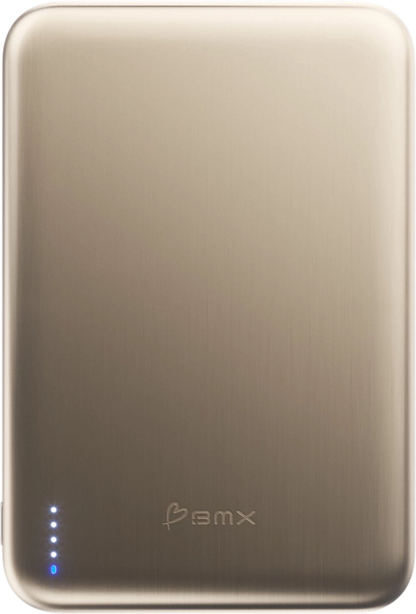 BMX SolidSafe Air titanium Qi2 magnetische powerbank – Werelds dunste 5.000 mAh powerbank – Compatibel met MagSafe – Snel oplaadvermogen met USB-C PD - Geel