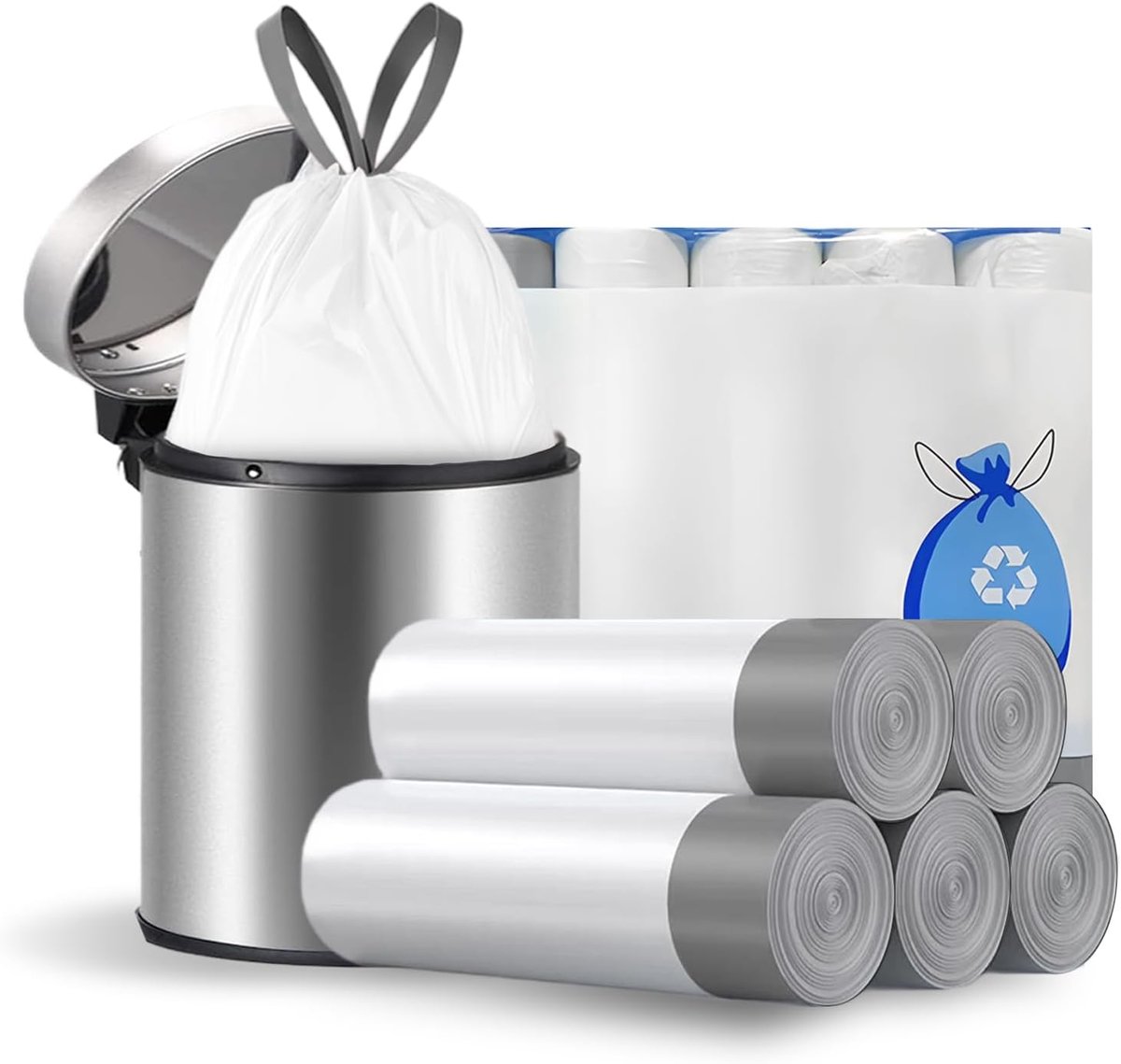 SnelShoppen - 10 Liter Afvalzakken met Koord, 75 Stuks, Sterke Voedselafvalzakken, Lekvrij, Geurloos, Dikke Afvalliner voor Slaapkamer, Badkamer, Kant