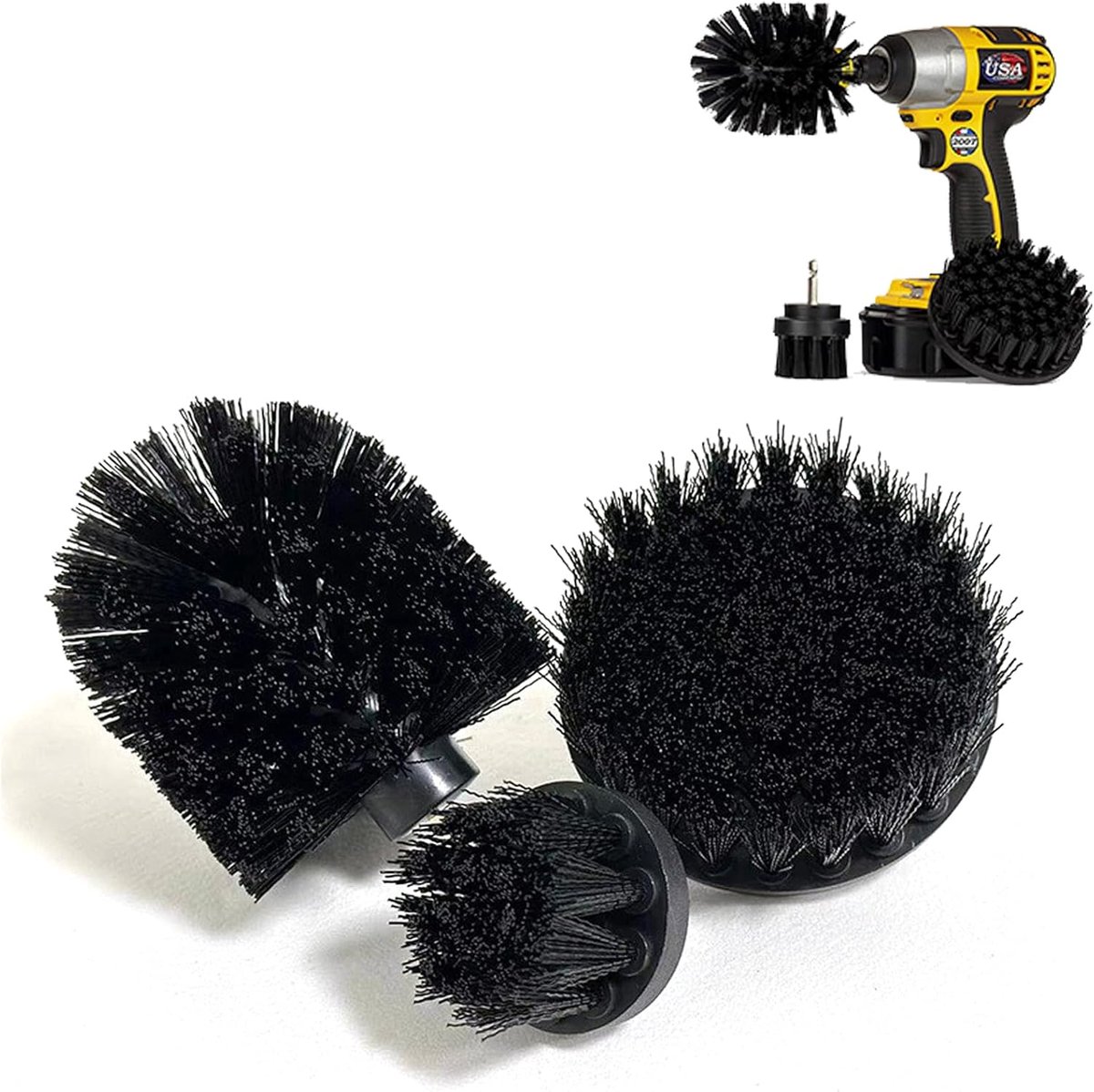 Drill Brush Set 3 Pieces Black Electric Cleaning Kitchen Bathroom - ShopVlot